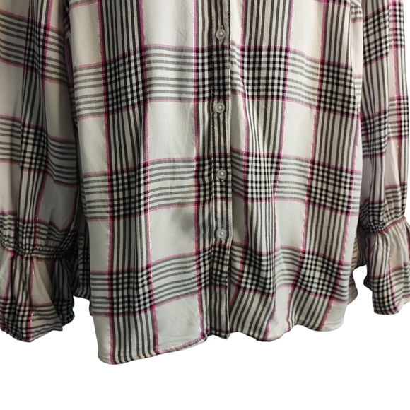 C Est. 1946 Women's Button Down Shirt Plaid Metallic Thread Flare Cuff Sz 18/20W - Picture 4 of 9
